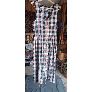 Size 10 maxi smock house dress sleeveless pumpkin theme flannel cotton vintage